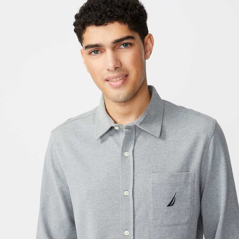 CLASSIC FIT SOLID SHIRT,Stone Grey Heather,large