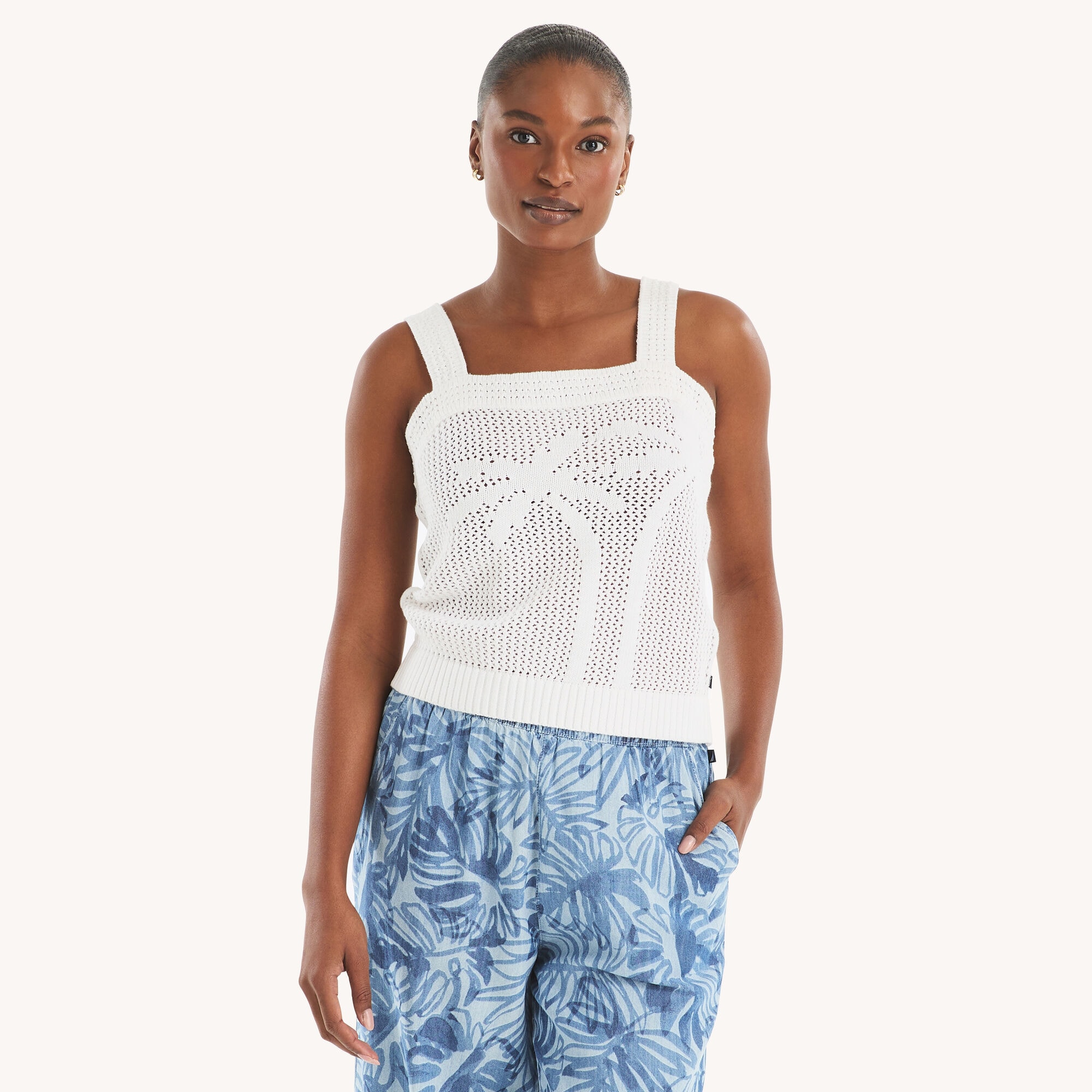 Palm Tree Sweater Tank,Bright White,large