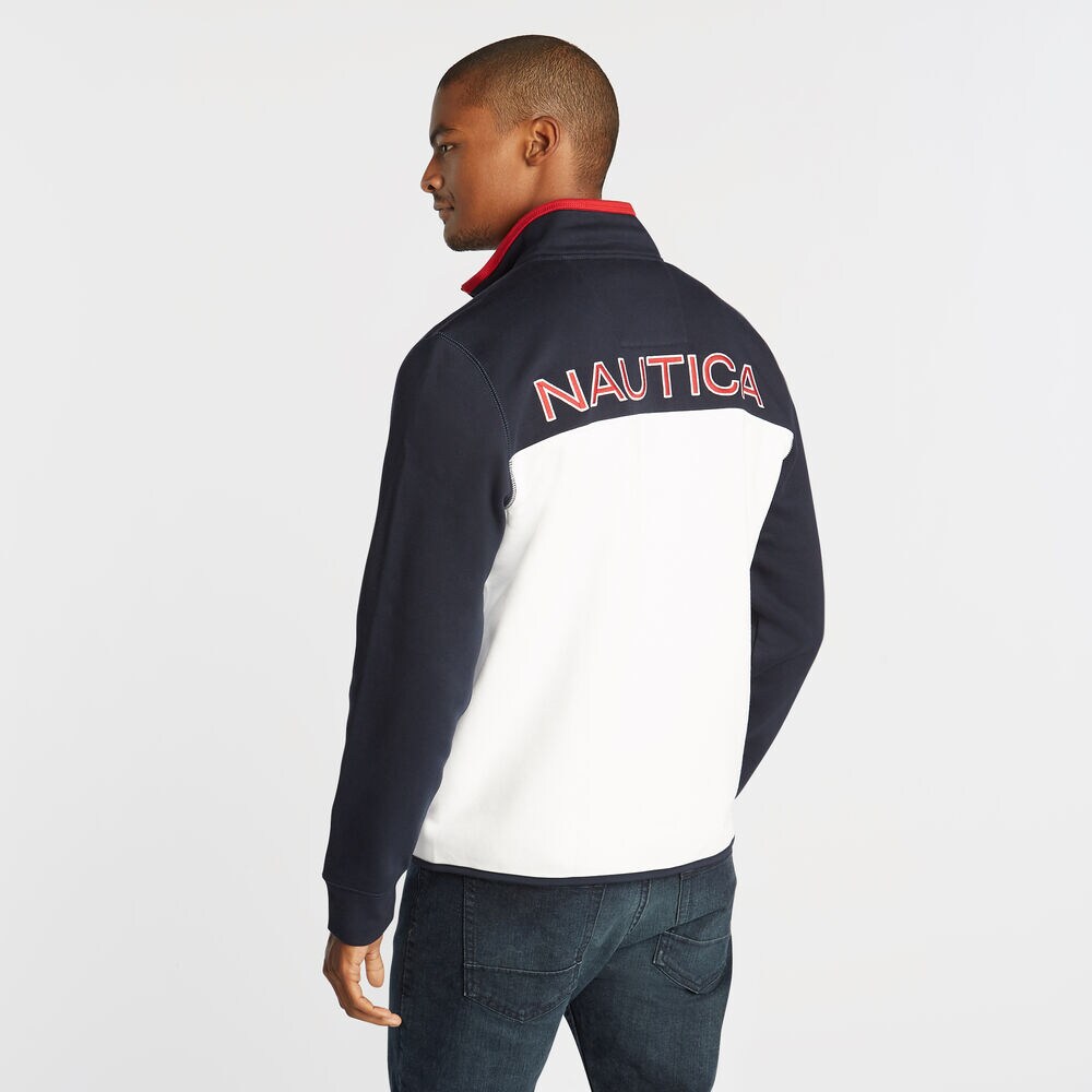 PIECED COLORBLOCK FULL ZIP KNIT JACKET,Bright White,large