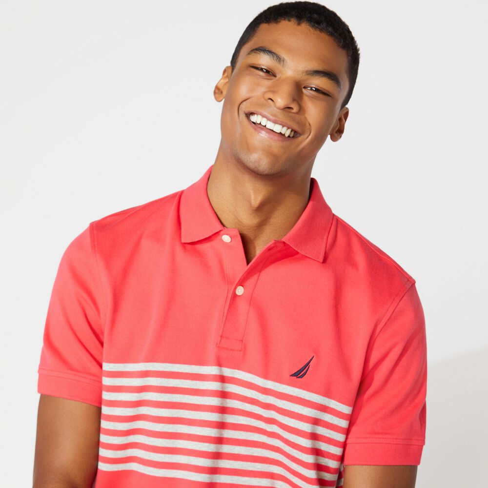 CLASSIC FIT PERFORMANCE TECH POLO IN STRIPE,Melonberry,large