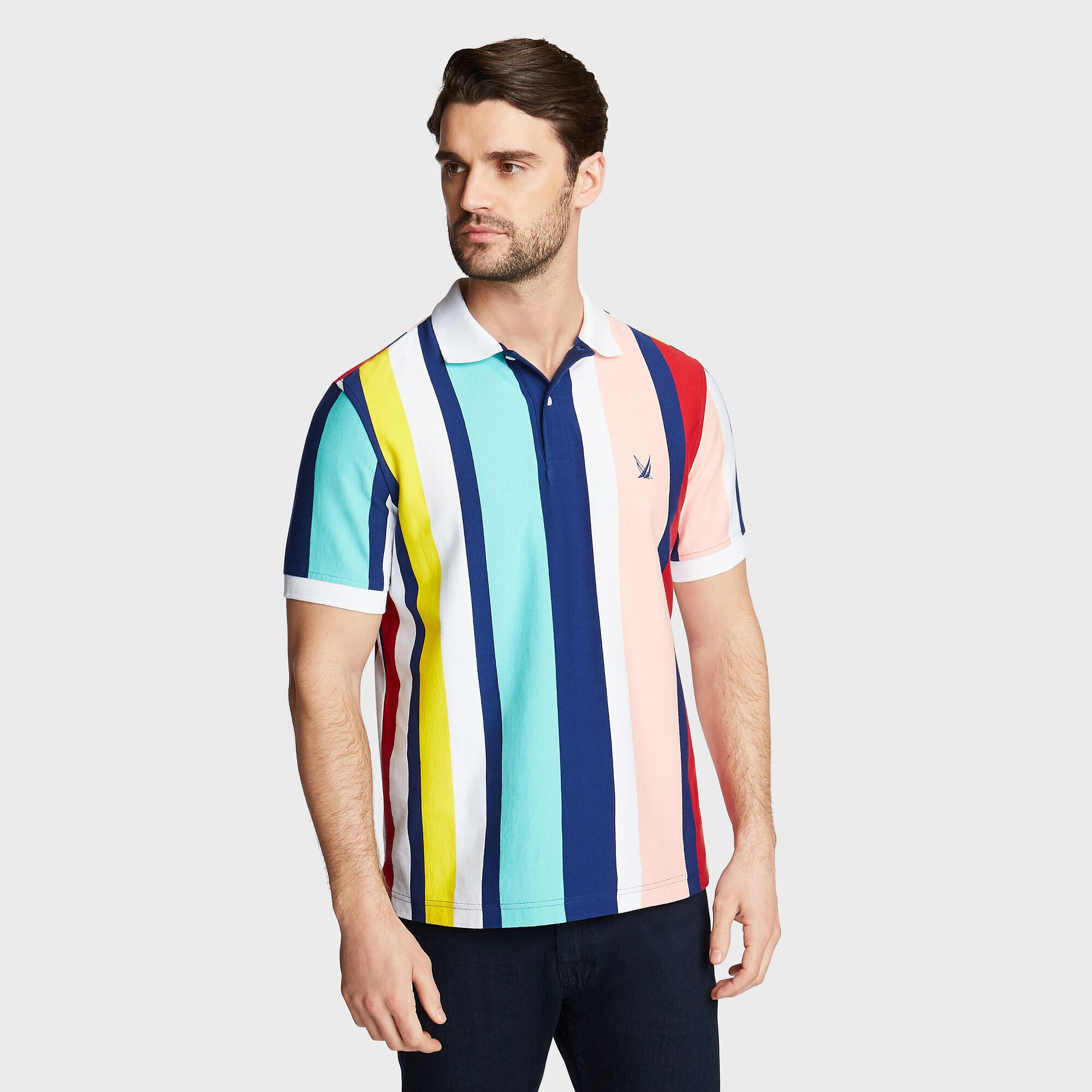 CLASSIC FIT VERTICAL STRIPED POLO,Blue Depths,large