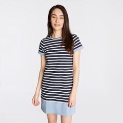 SHORT SLEEVE MIXED MEDIA DRESS,Stellar Blue Heather,large