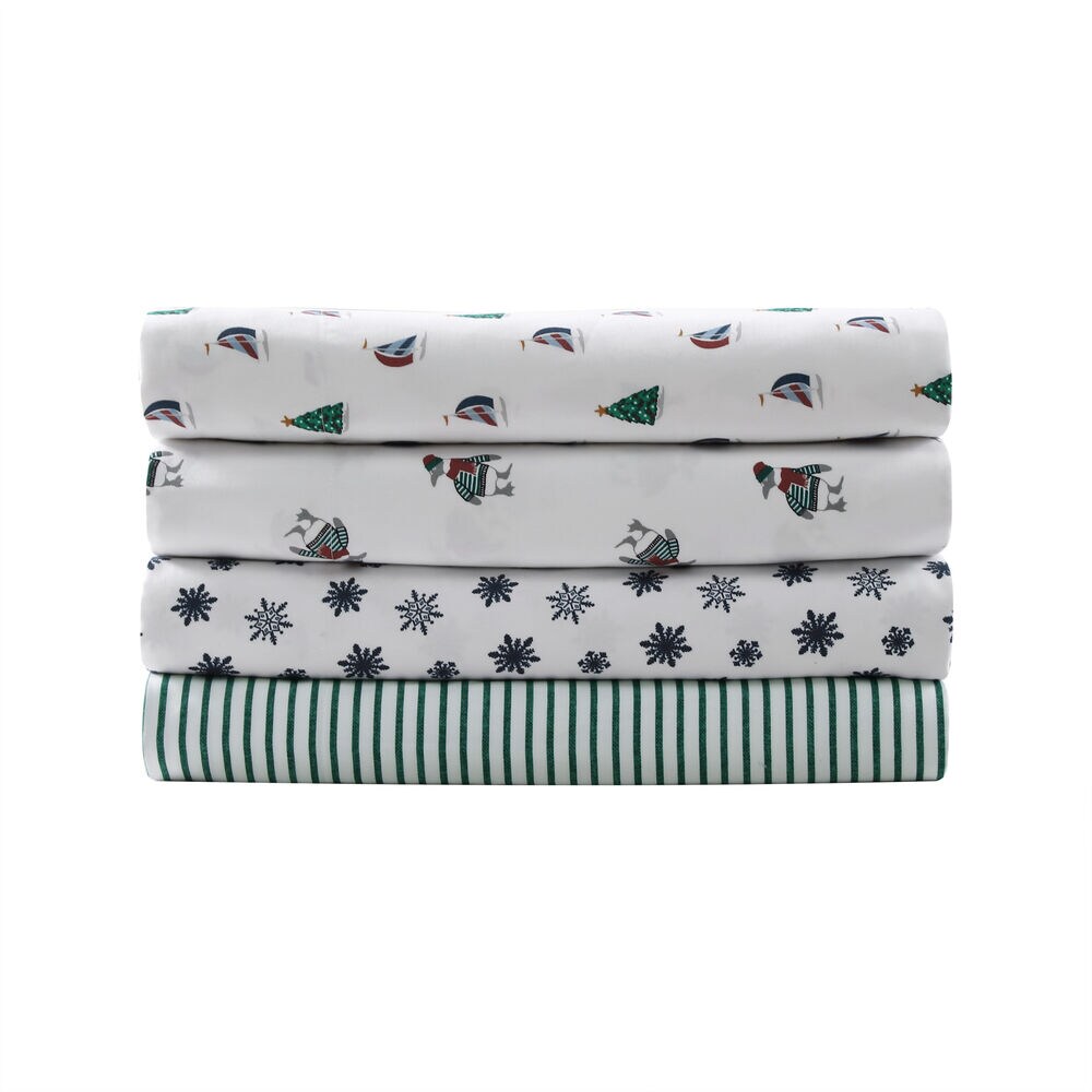 Harmead Green Striped Full Flannel Sheet Set,Fin Green,large