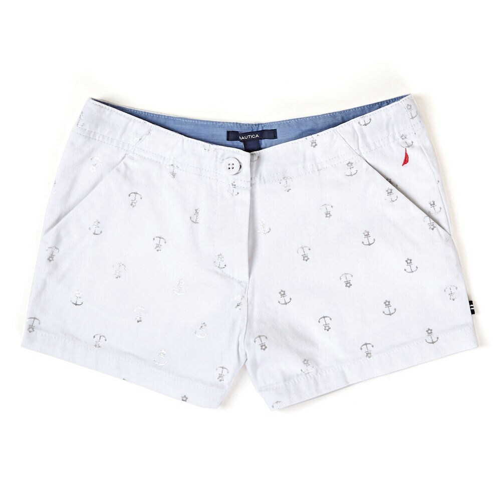 Toddler Girls' Foil Flower Anchor Shorts (2T-4T),Antique White Wash,large