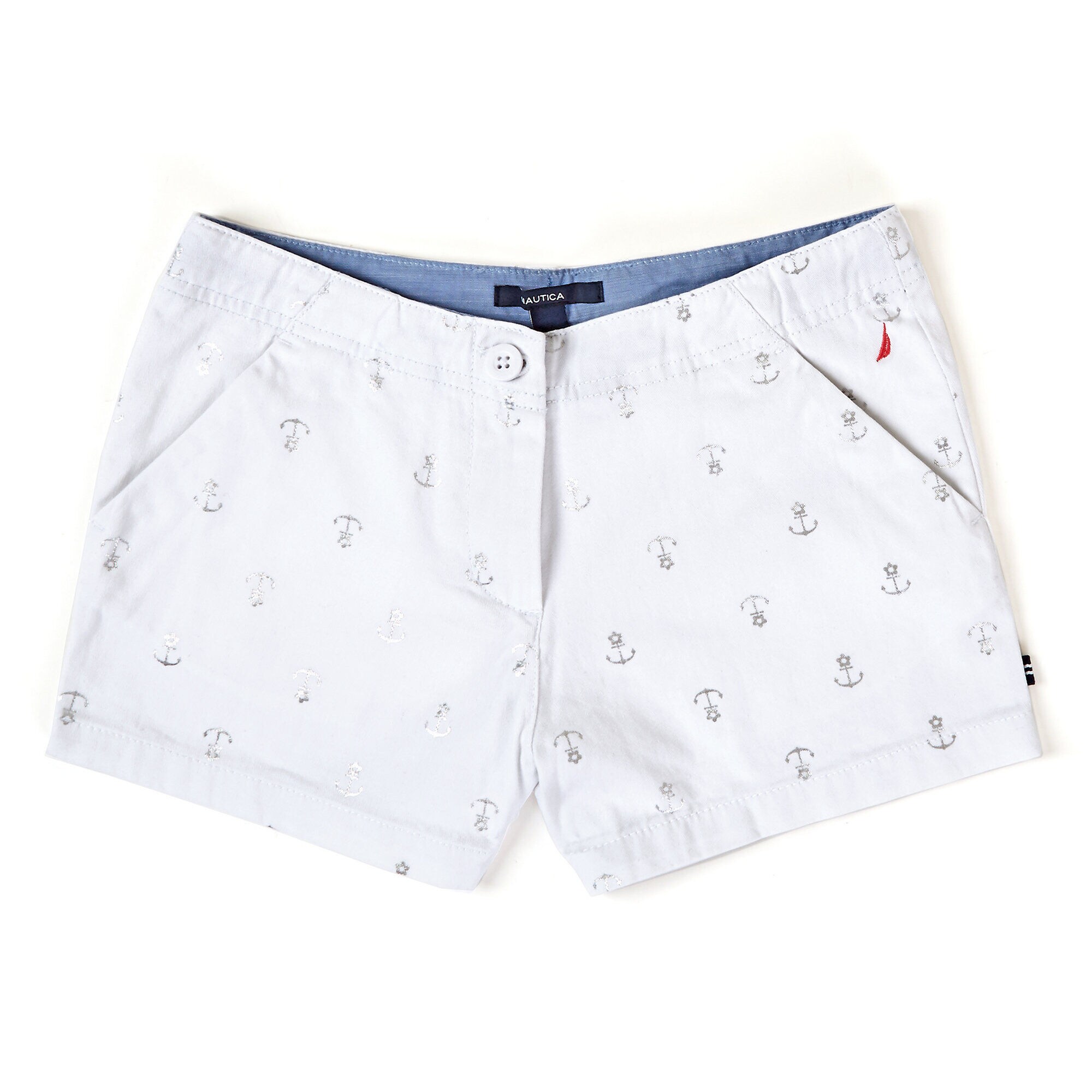 Toddler Girls' Foil Flower Anchor Shorts (2T-4T),Antique White Wash,large