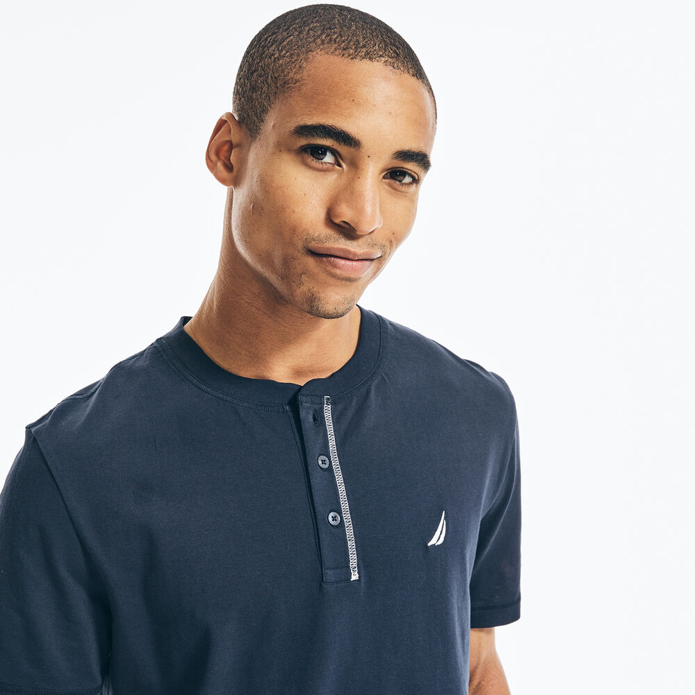 LOGO SHORT-SLEEVE HENLEY,Navy,large