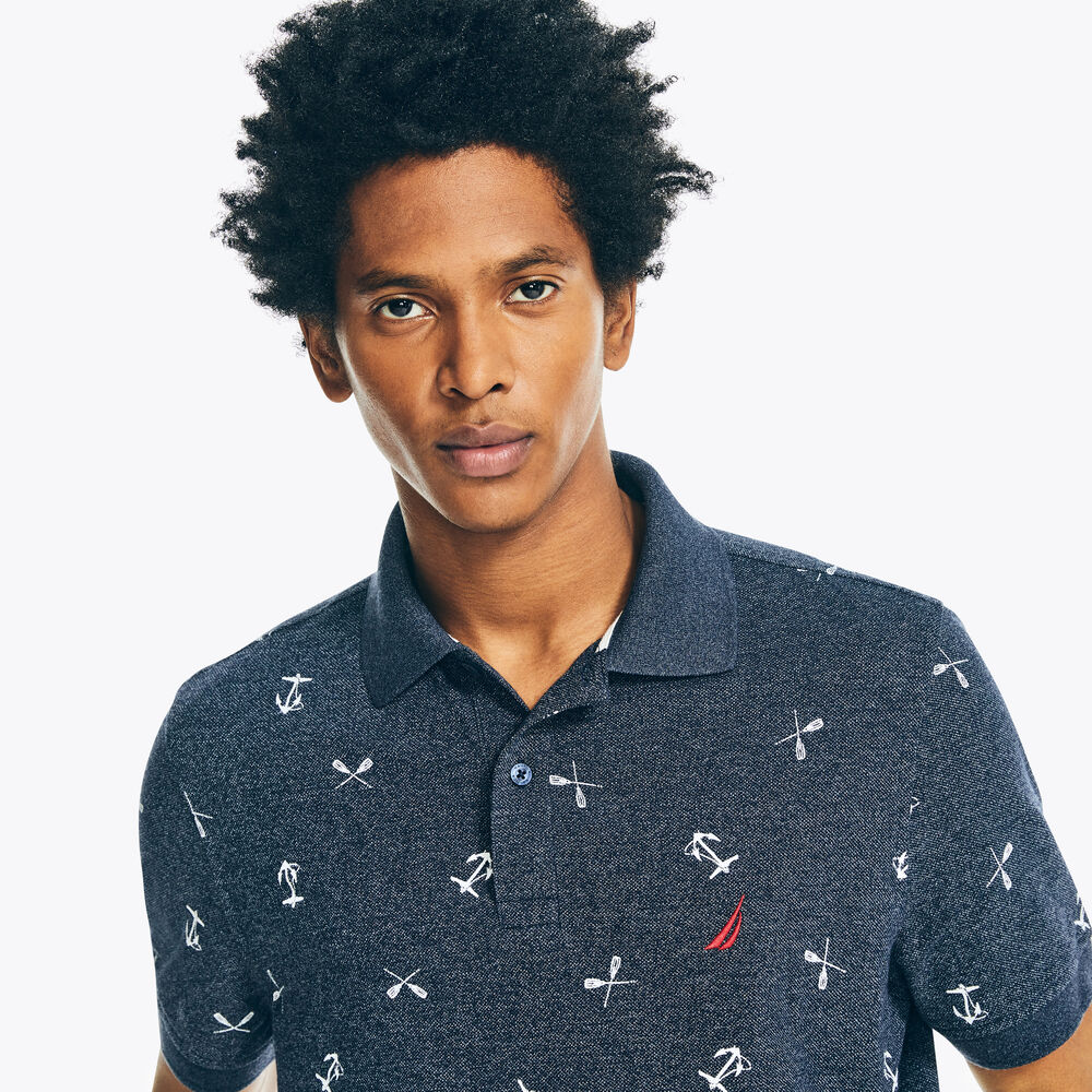 SUSTAINABLY CRAFTED CLASSIC FIT PRINTED POLO,Navy,large