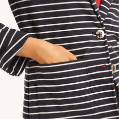 Sail Striped Knit Blazer,Navy,large