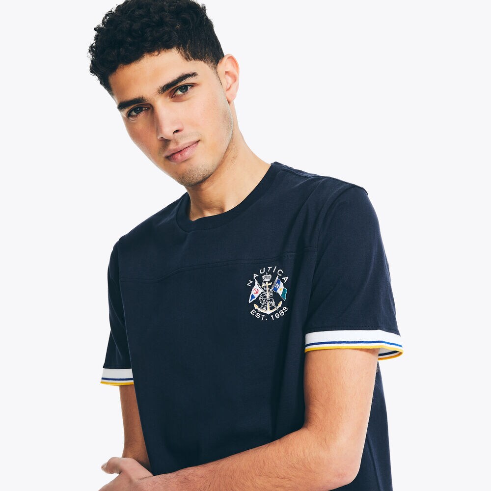 Rugby Crewneck T-Shirt,Navy,large