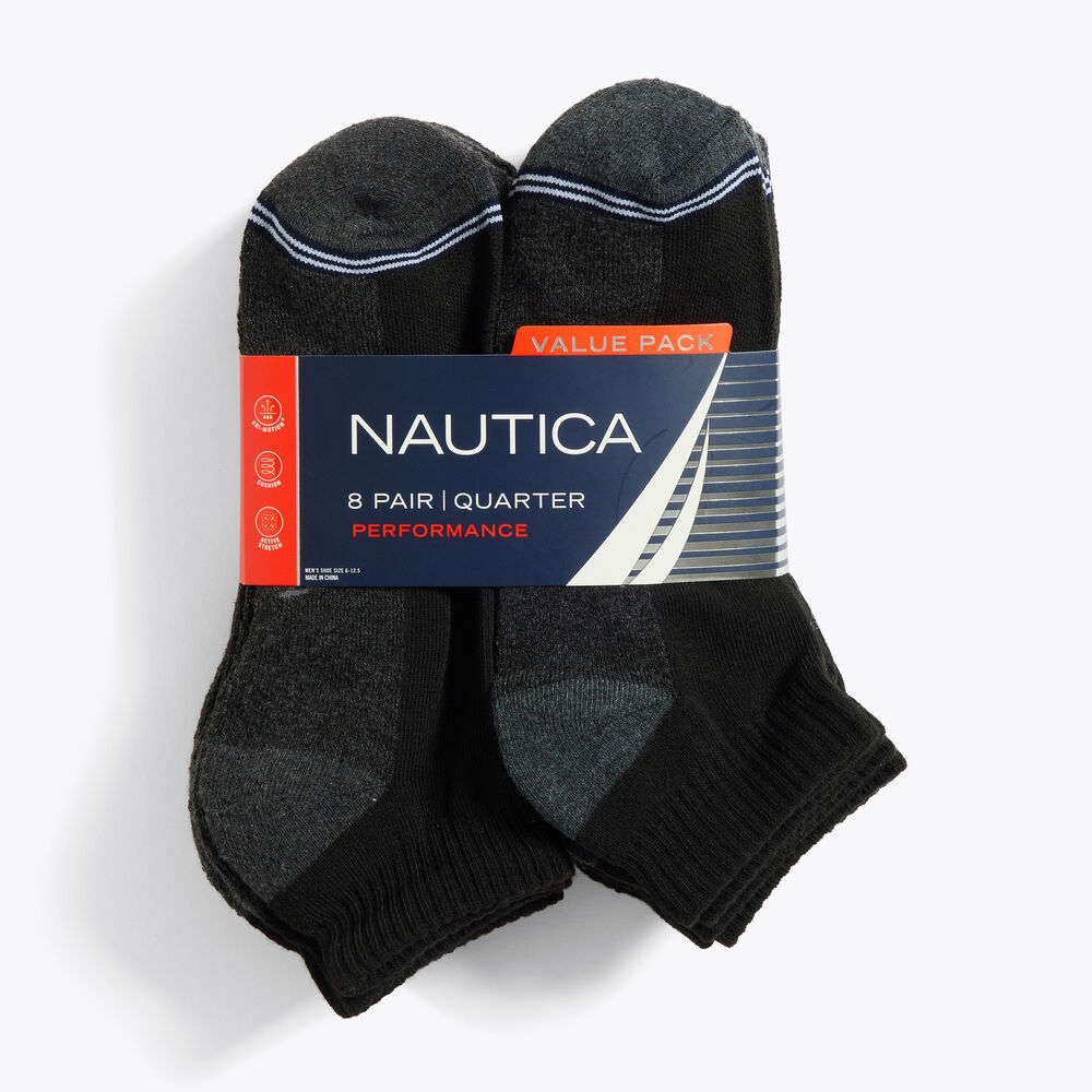 ATHLETIC CORE QUARTER SOCKS, 8-PACK,Black,large