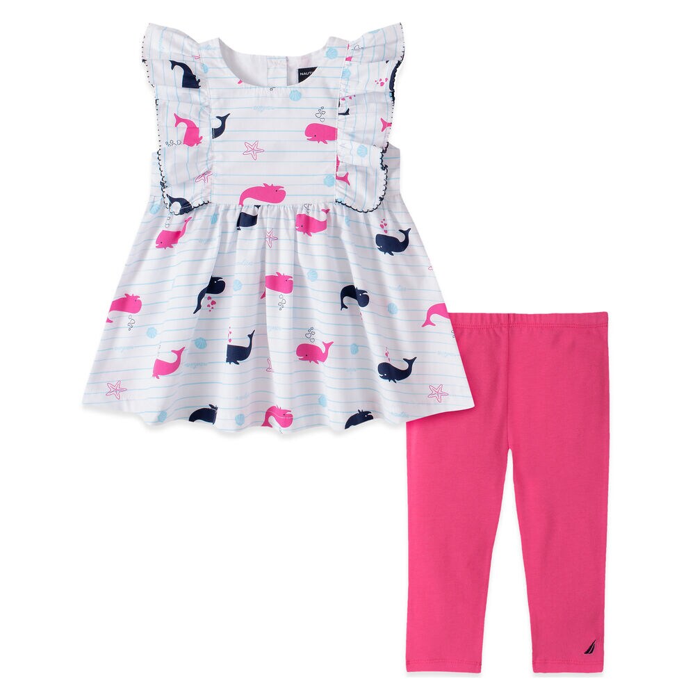 TODDLER GIRLS' RUFFLED WHALE PRINT CAPRI 2PC SET (2T-4T),Antique White Wash,large