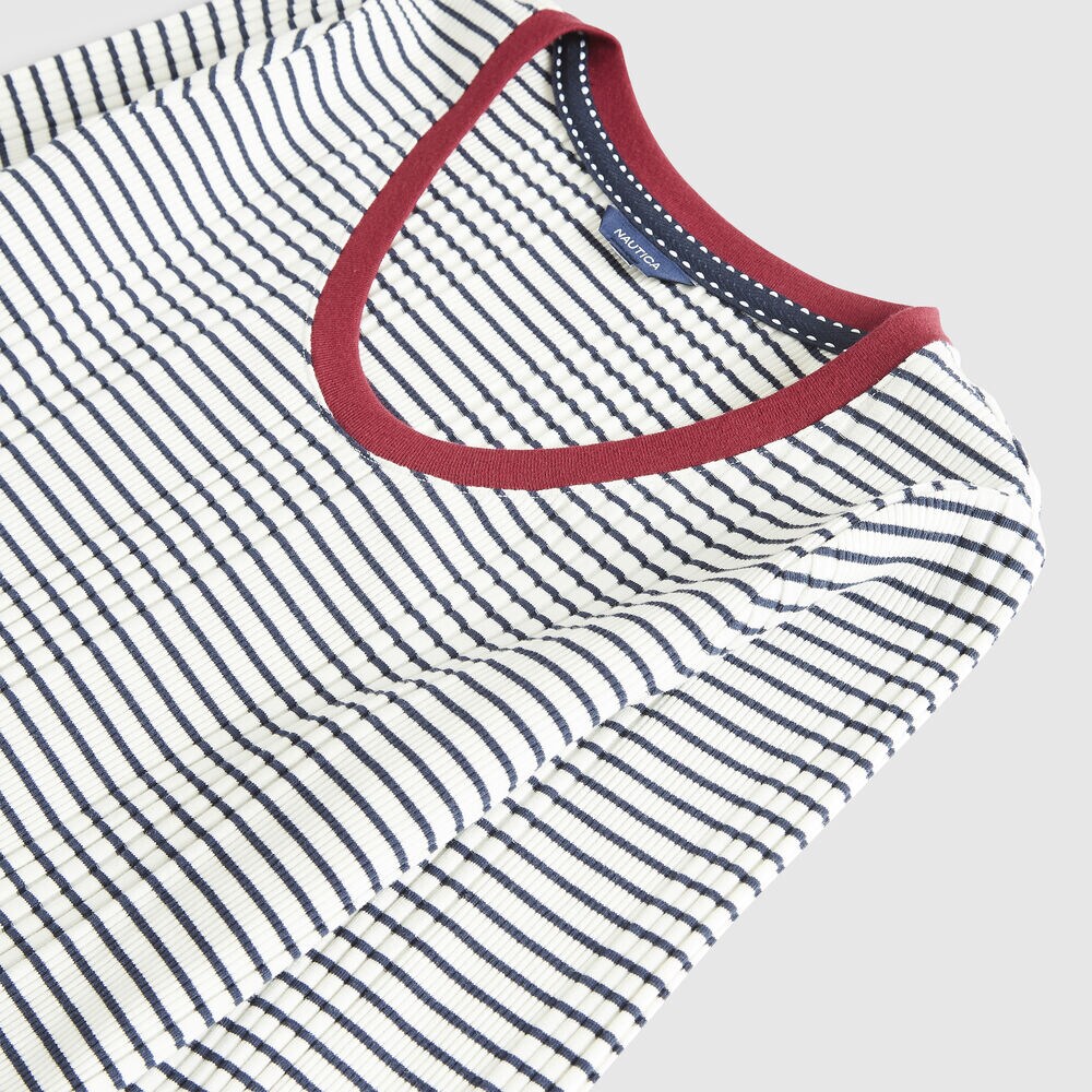 STRIPE COLORBLOCK RIB-KNIT TOP,Marshmallow,large