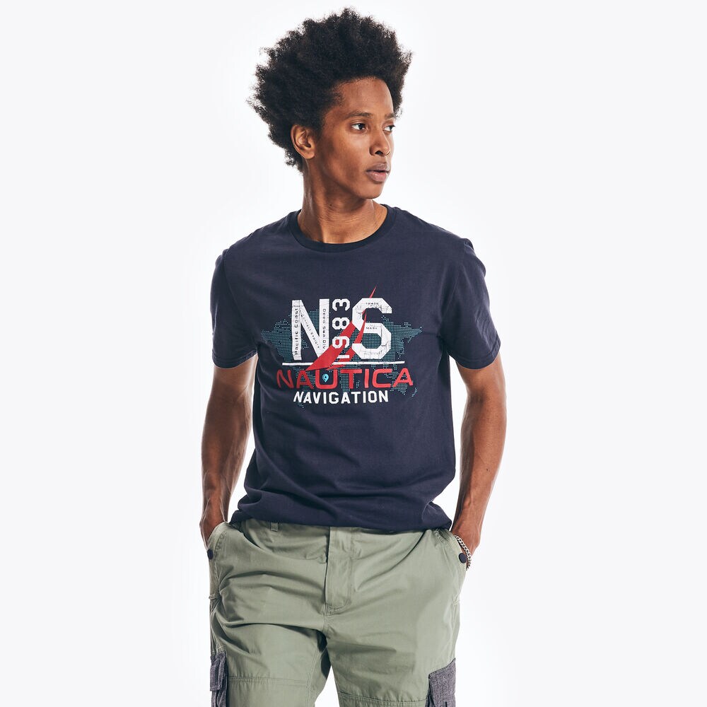 MAP NAVIGATION GRAPHIC T-SHIRT,Navy,large