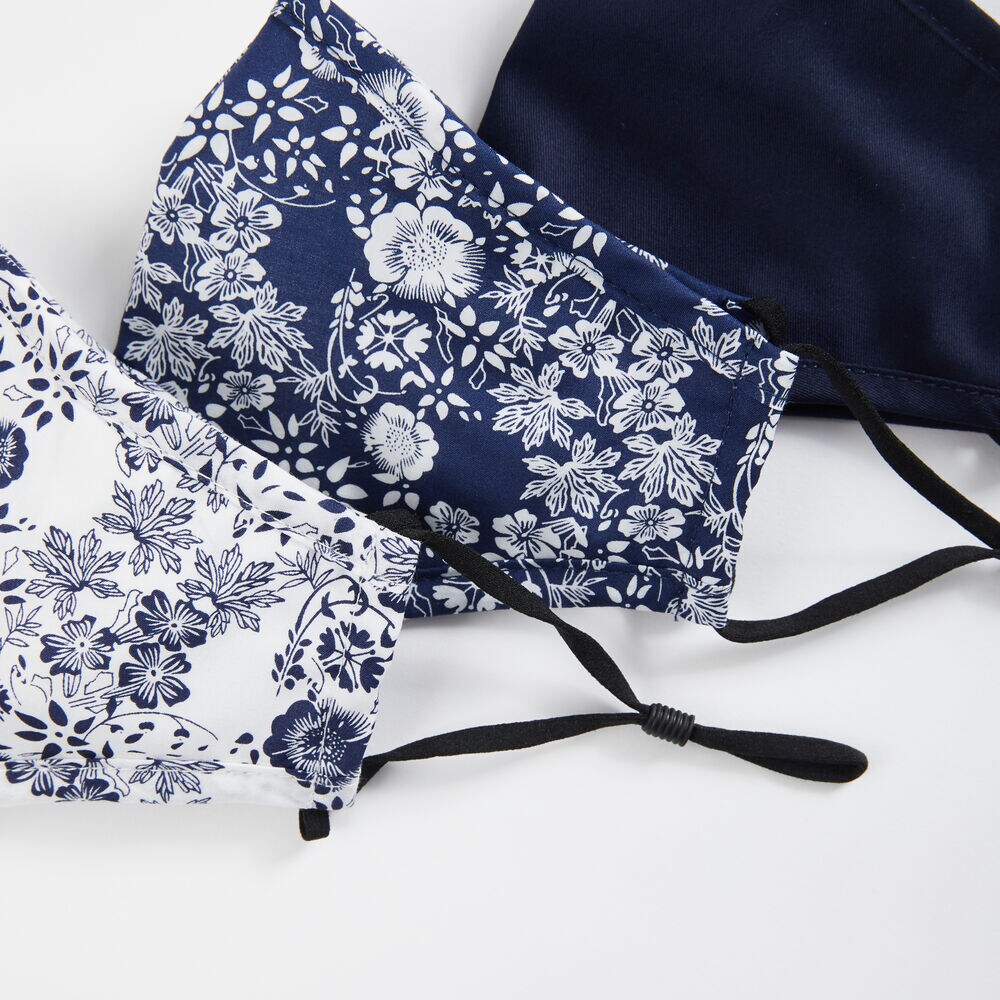 FLORAL AND SOLID REUSABLE FACE MASK, 3 PACK,Multi,large