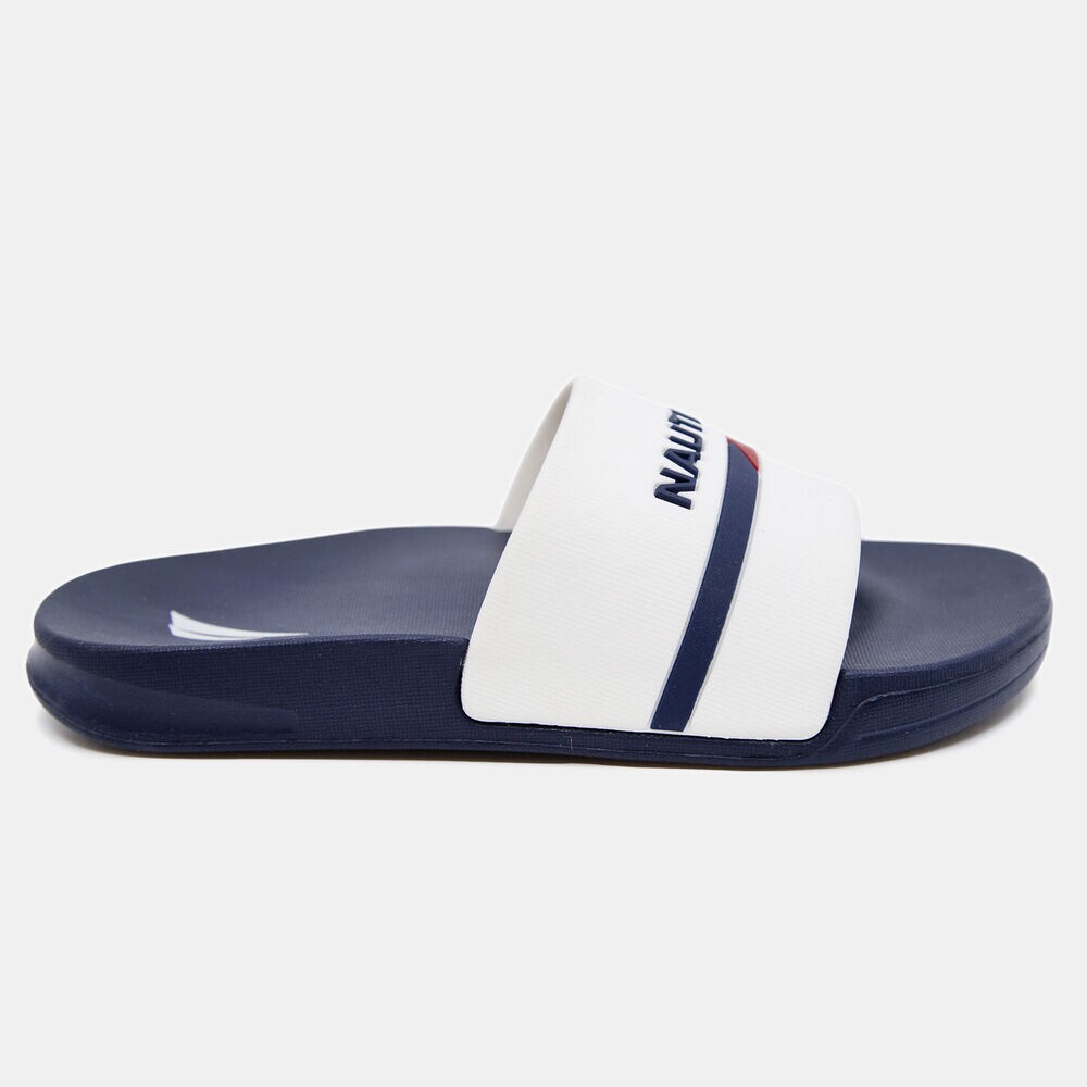 BOY'S LOGO STRIPE SLIDE SANDAL,Antique White Wash,large
