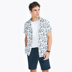 BIG & TALL SHORT-SLEEVE PRINTED OXFORD SHIRT,Bright White,large