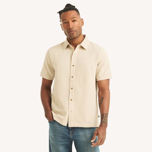 Classic Fit Seersucker Button-Front Polo