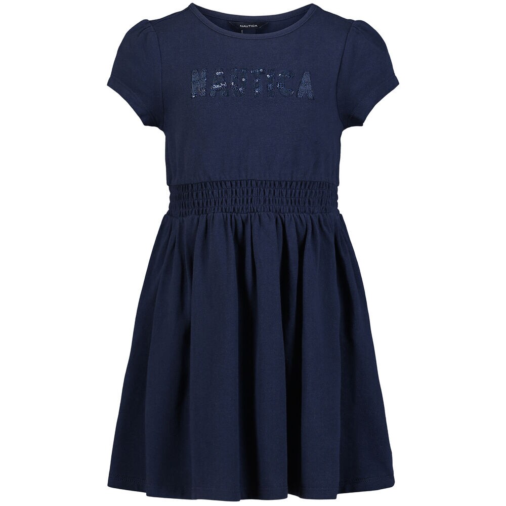 Girls' Smocked Waist Dress (7-16),Navy,large