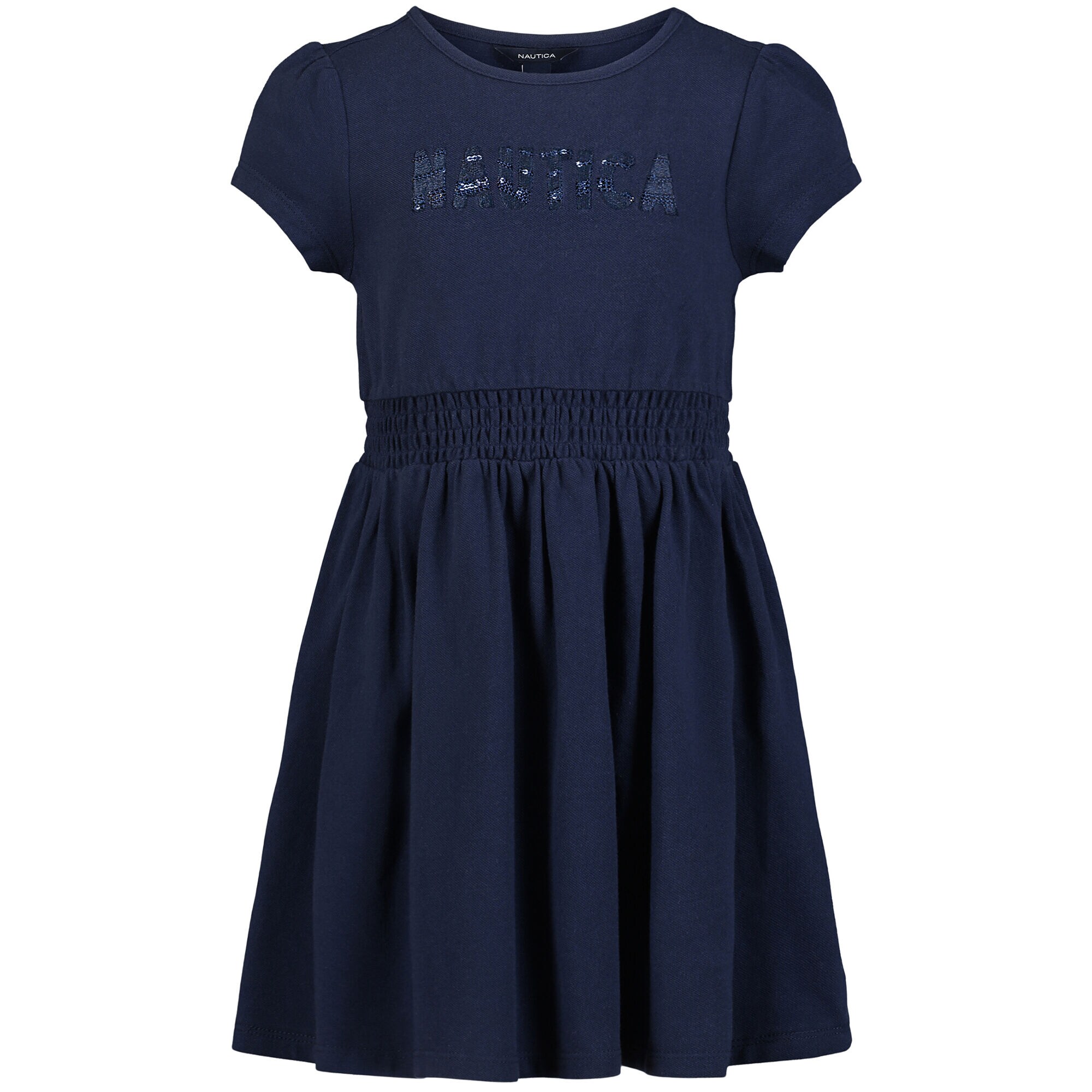 Girls' Smocked Waist Dress (7-16),Navy,large