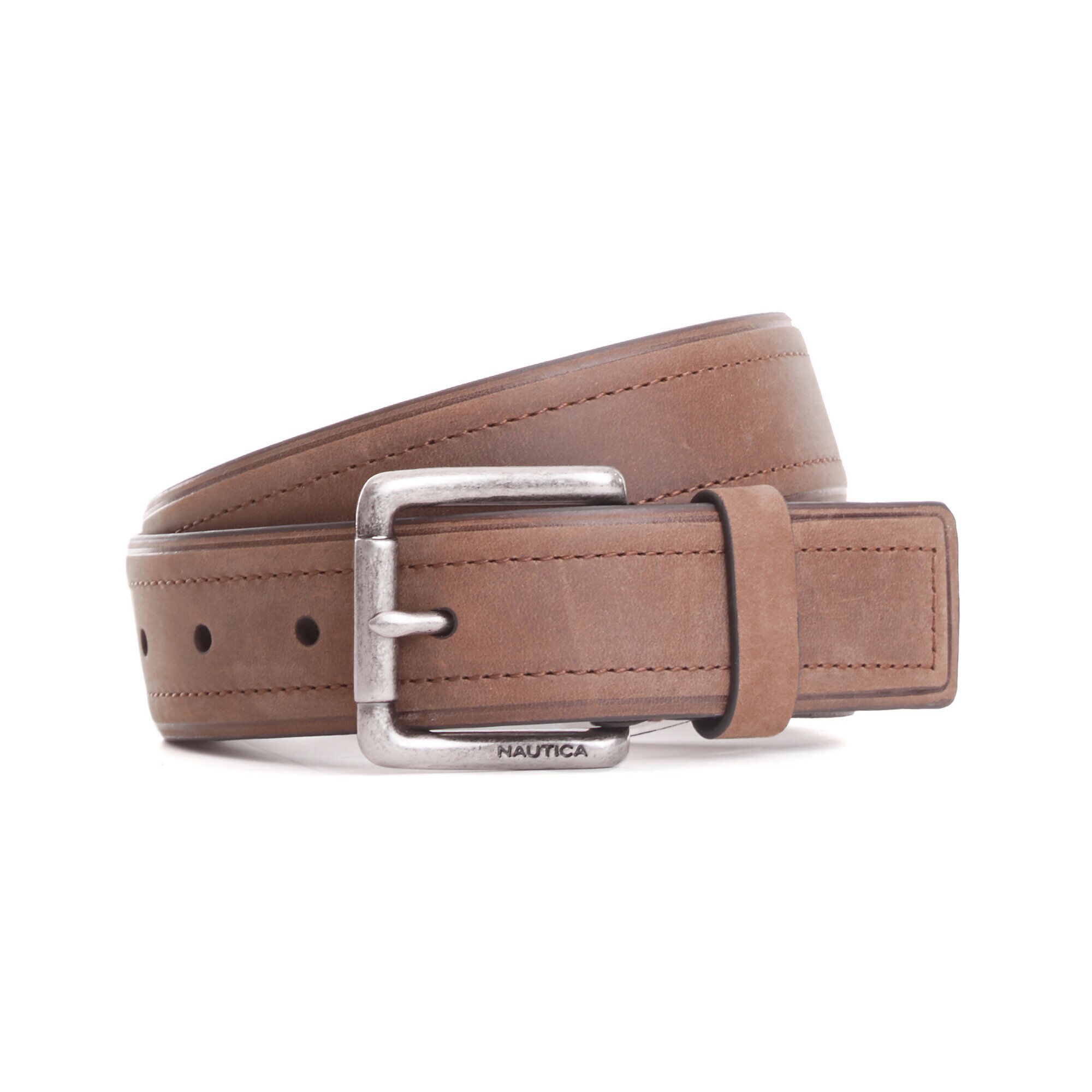 Antique Nickel Stitch Belt,Brown Stone,large