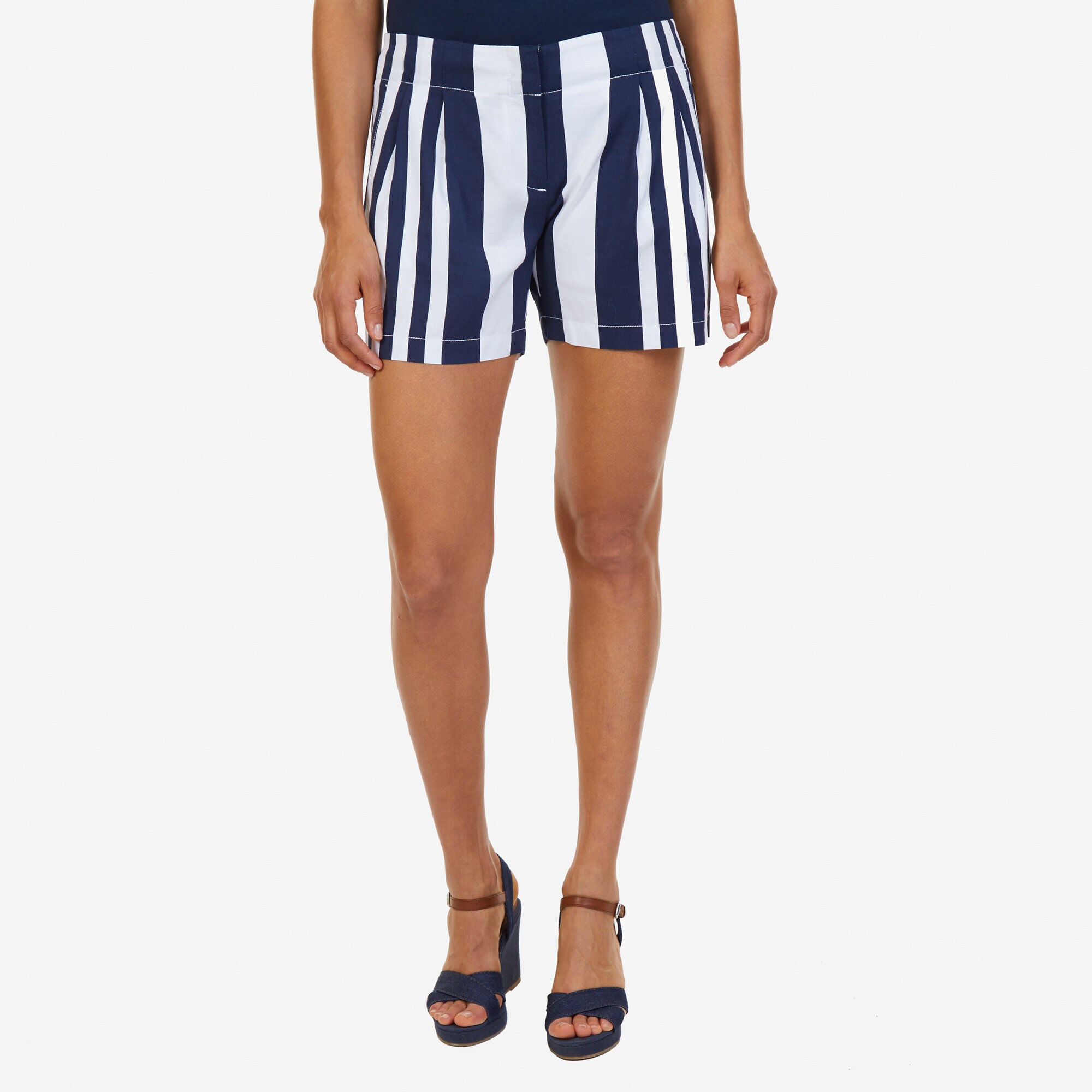 Striped Pleated Shorts - 5" Inseam,Stellar Blue Heather,large