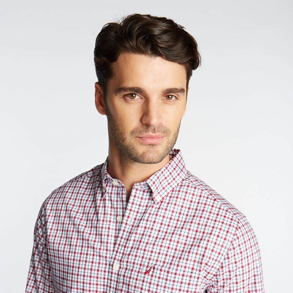 CLASSIC FIT WRINKLE RESISTANT SHIRT IN MINI PLAID,Nautica Red,large