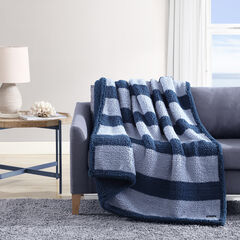 LAWNDALE BLUE STRIPED FAUX SHEARLING THROW BLANKET,Classic Blue,large