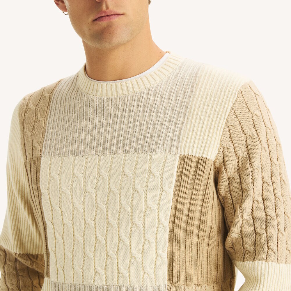 Patchwork Crewneck Sweater,Sail Cream,large