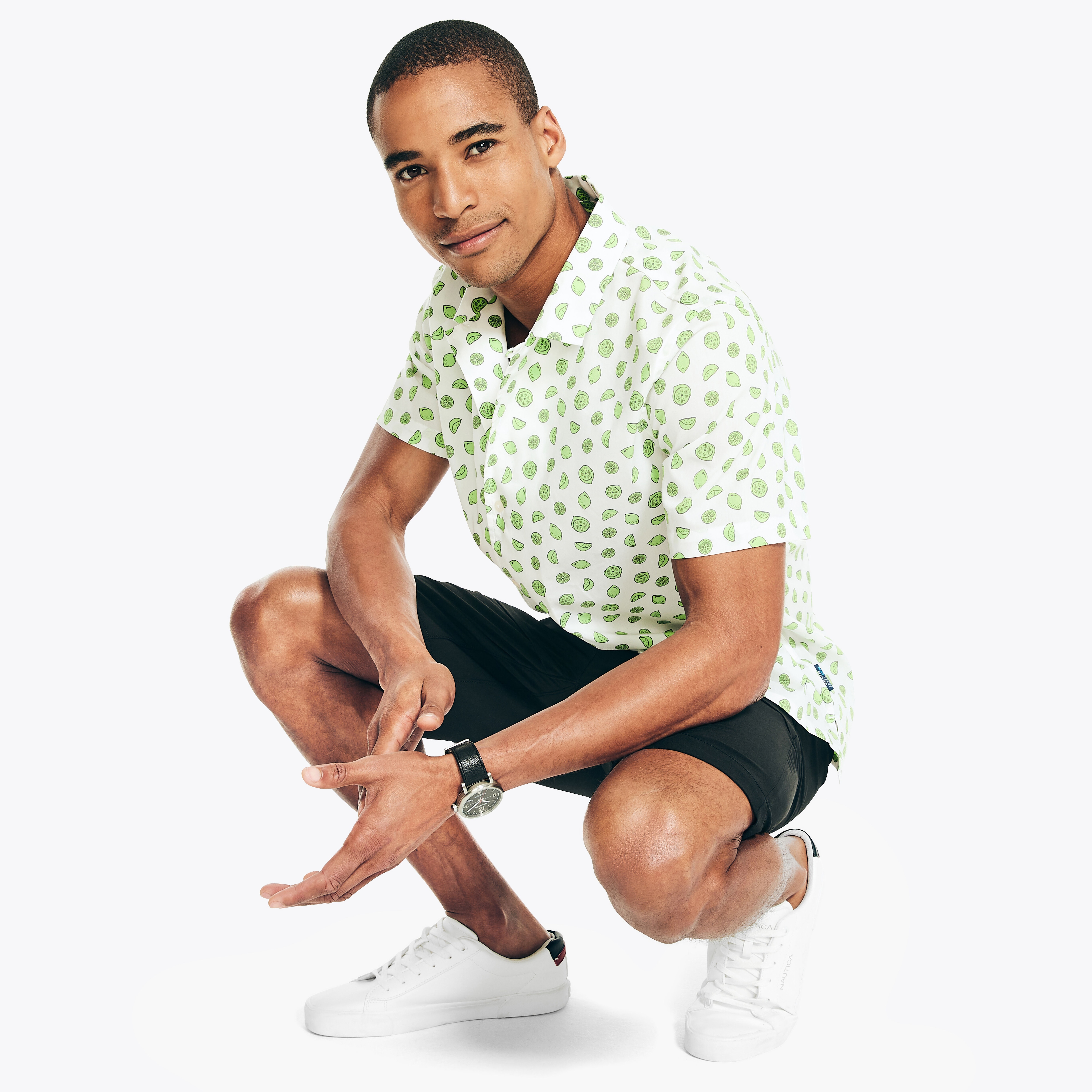 Nautica Men's Navtech Trim Fit Short-Sleeve Shirt - Moisture-Wicking Floral Print (Estate Blue, Small) - View #4