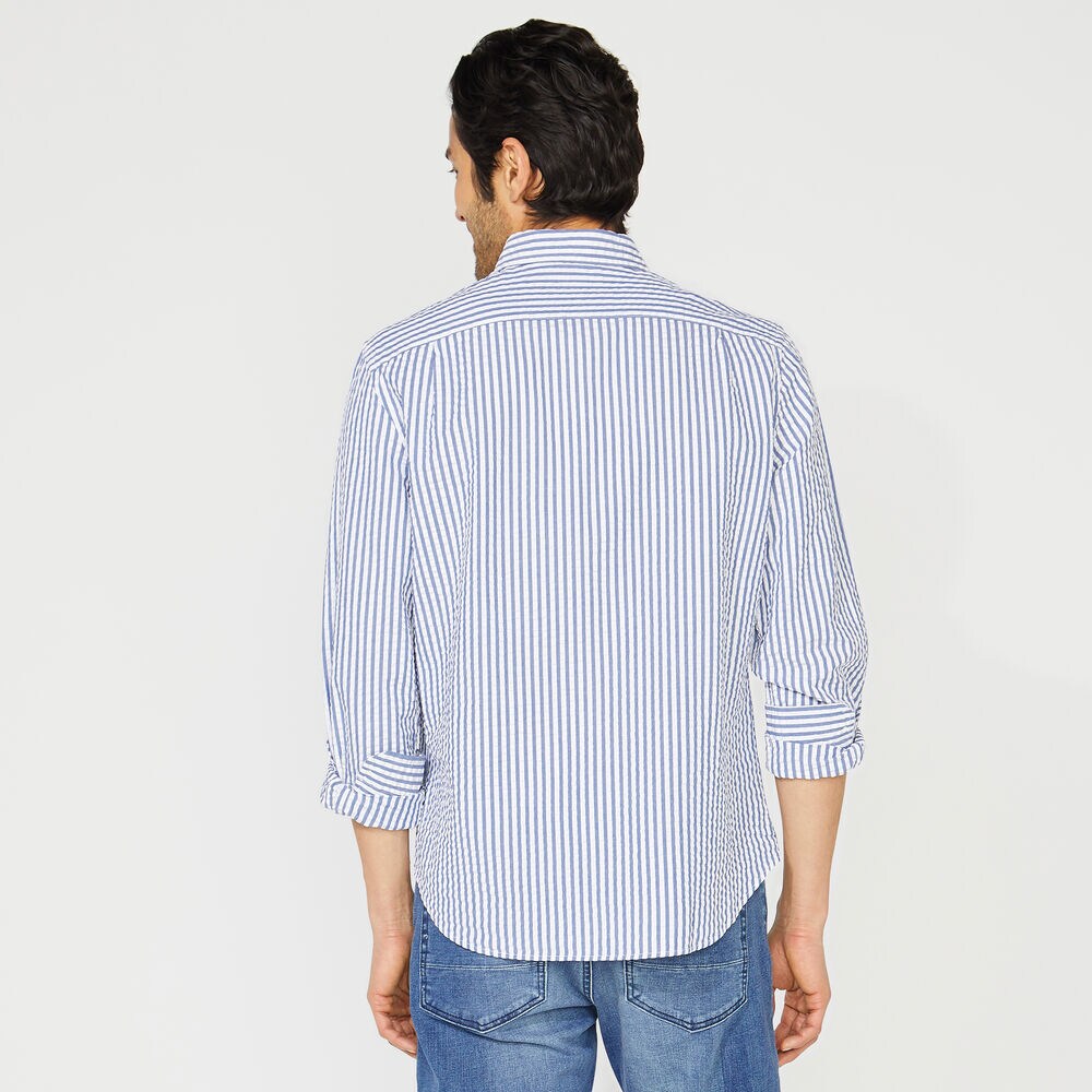 SEERSUCKER STRIPED SHIRT,Windsurf Blue,large