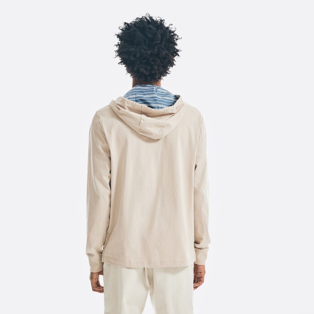 POCKET LONG-SLEEVE T-SHIRT HOODIE,Oxford Tan,large