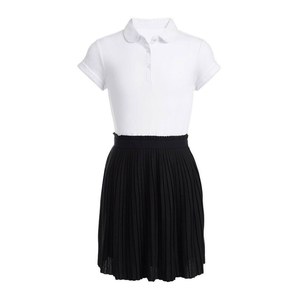 GIRLS' COLLARED PLEATED-SKIRT DRESS (7-16),Crystal Bay Blue,large