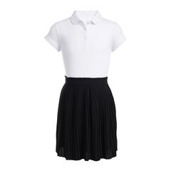 GIRLS' COLLARED PLEATED-SKIRT DRESS (7-16),Crystal Bay Blue,large