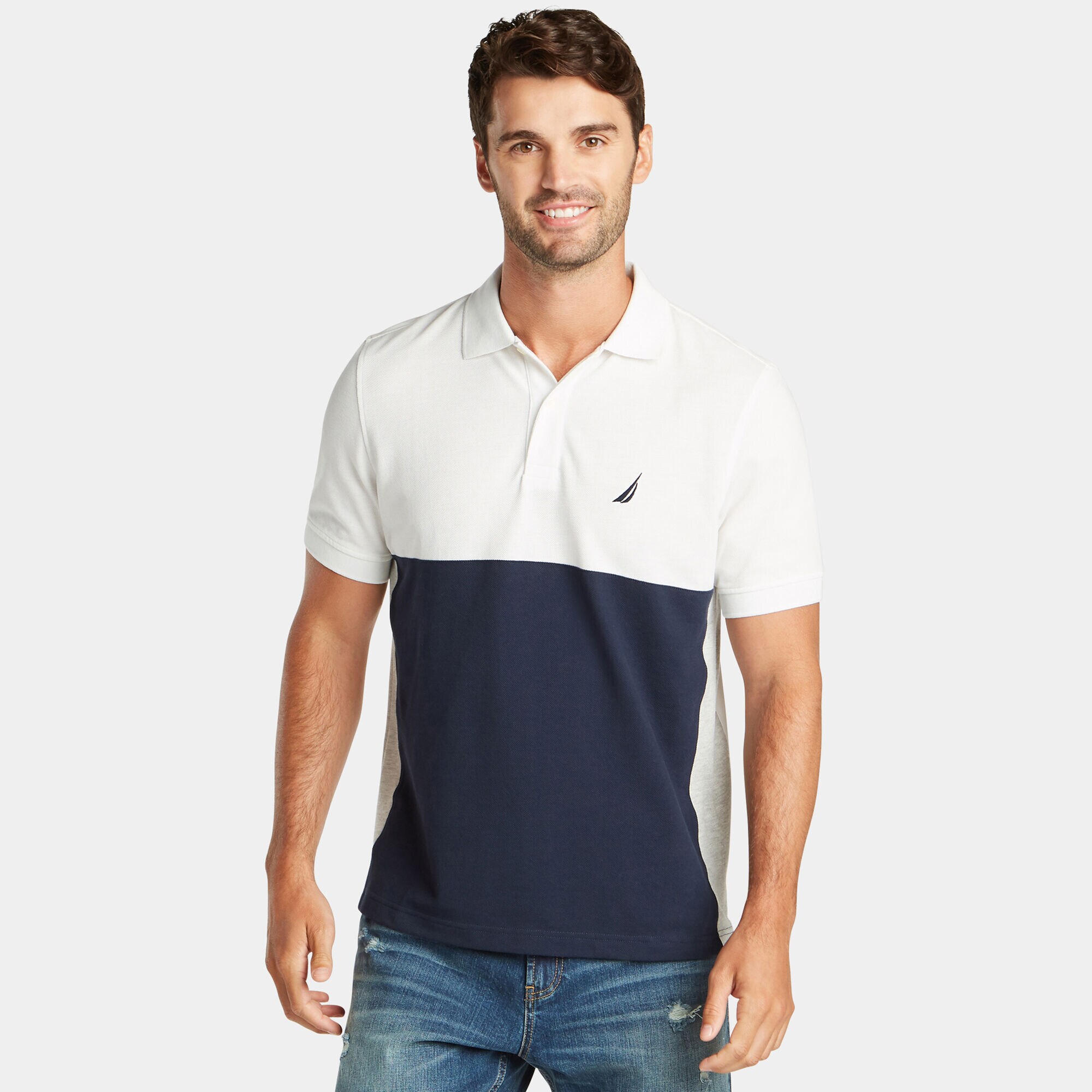 CLASSIC FIT PERFORMANCE MESH COLORBLOCK POLO,Sail White,large