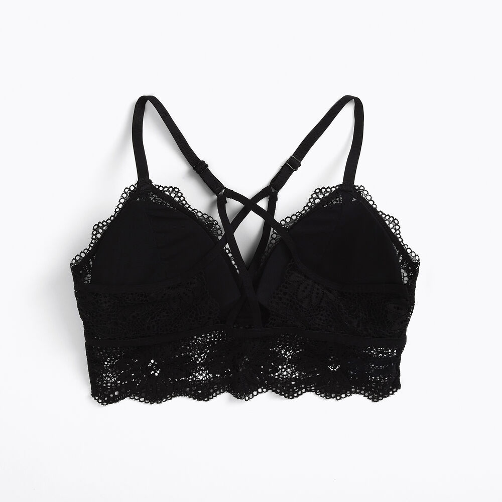 LONGLINE CROSSBACK LACE BRALETTE, 2-PACK,Black,large