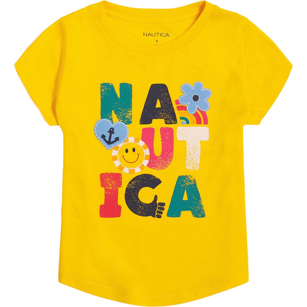 GIRLS' GRAPHIC PATCH T-SHIRT (8-16),Empire Gold,large