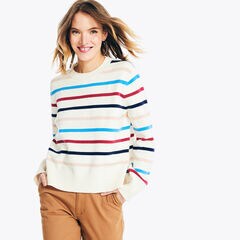 Striped Crewneck Sweater,Marshmallow,large