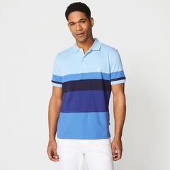 PREMIUM COTTON COLORBLOCK STRIPE POLO,Gulfcoast Blue Heather,large