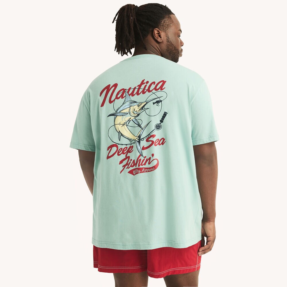 Big & Tall Deep Sea Fishing Graphic T-Shirt,South Beach Aqua,large