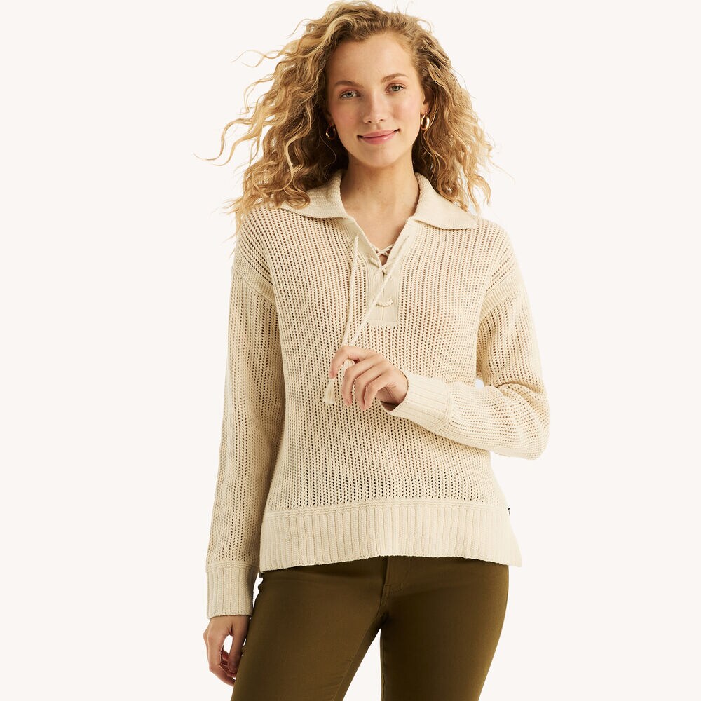 Lace-Up Sweater,Sail White,large