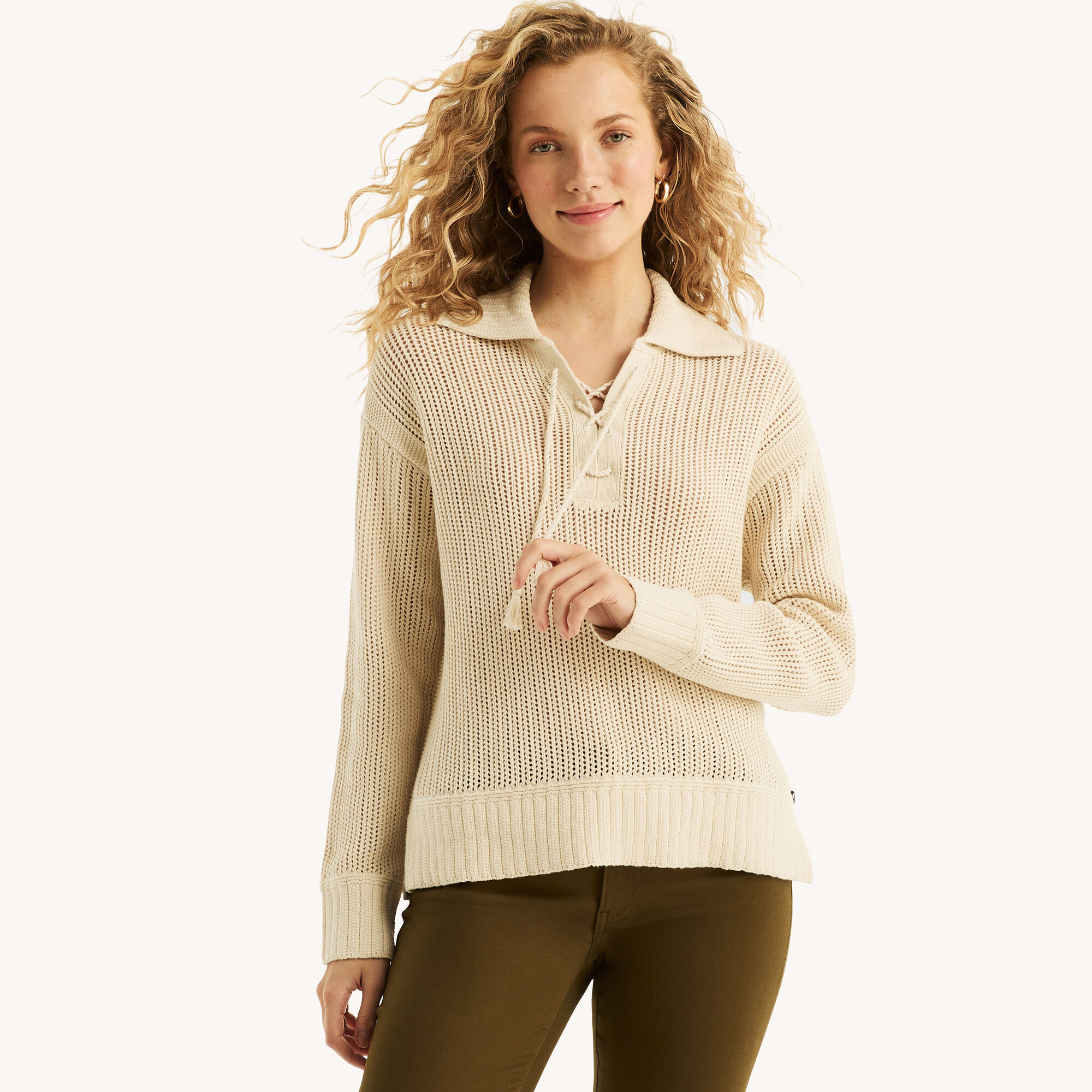 Lace-Up Sweater,Sail White,large