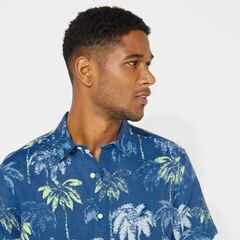 TROPICAL PRINT LINEN SHORT SLEEVE SHIRT,Limoges,large