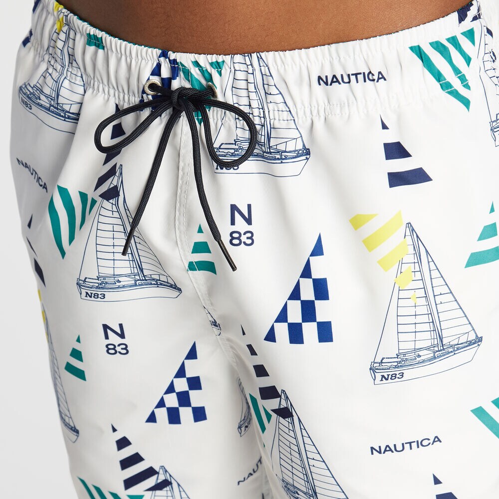 8" GEO SAILING PRINT SWIM TRUNK,Bright White,large