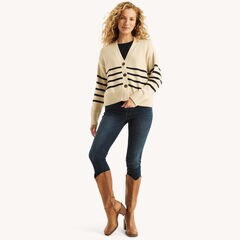 Striped Cardigan,Sail White,large