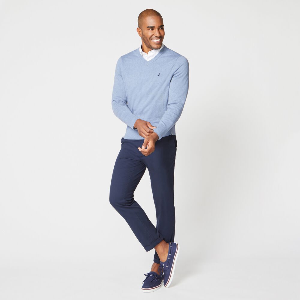 NAVTECH V-NECK SWEATER,Anchor Blue Heather,large