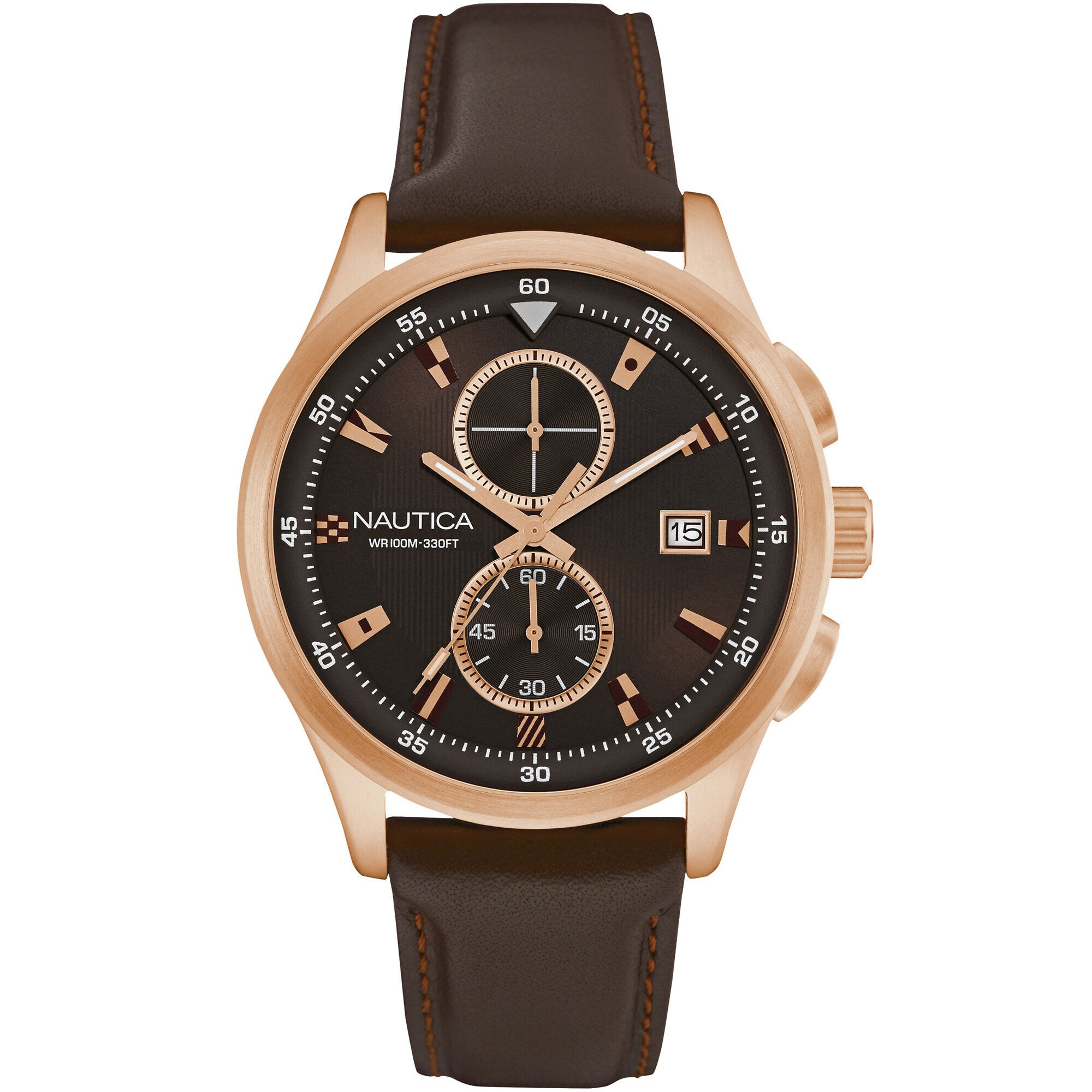 NCT 19 Chronograph Signal Flag Leather Watch,Multi,large