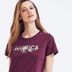 SUSTAINABLY CRAFTED FLORAL FOIL LOGO T-SHIRT,Parfait Pink,large