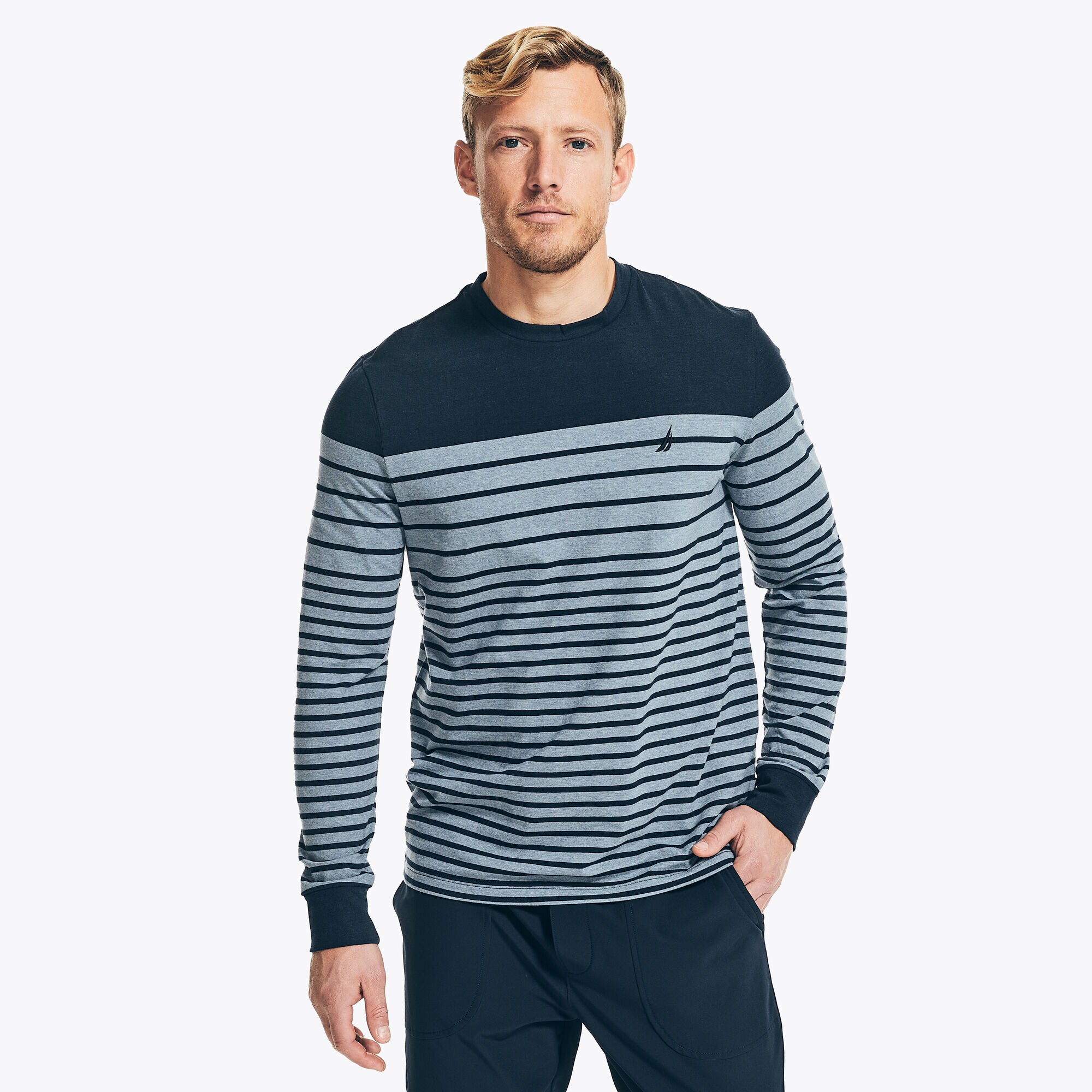 NAVTECH STRIPED LONG-SLEEVE T-SHIRT,Navy,large