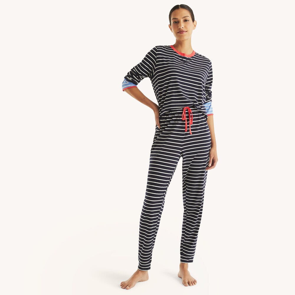 Striped Pajama Pant Set,Crystal Bay Blue,large