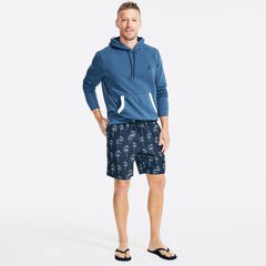 SUSTAINABLY CRAFTED 8" PALM TREE PRINT SWIM,Navy,large